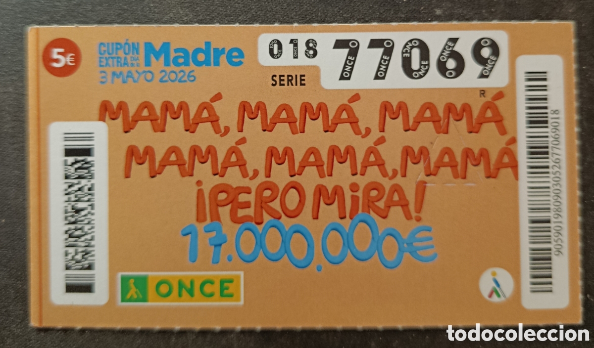 Cupones ONCE: N&deg; 77069 (3/MAYO/2026)-DIA DE LA MADRE