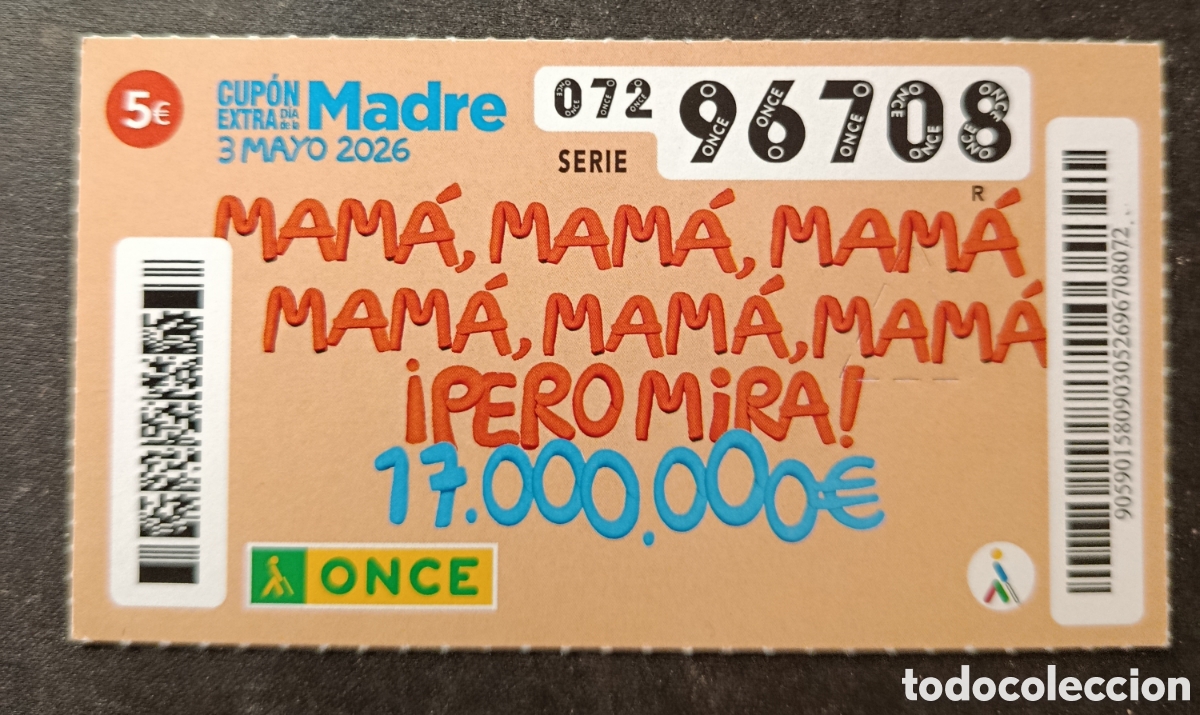 Cupones ONCE: N&deg; 96708 (3/MAYO/2026)-DIA DE LA MADRE