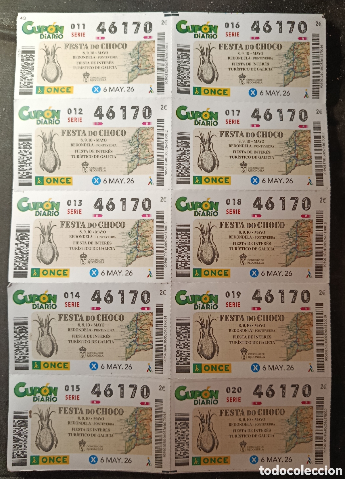 Cupones ONCE: N&deg; 46170 (6/MAYO/2026)-PONTEVEDRA/HOJA COMPLETA