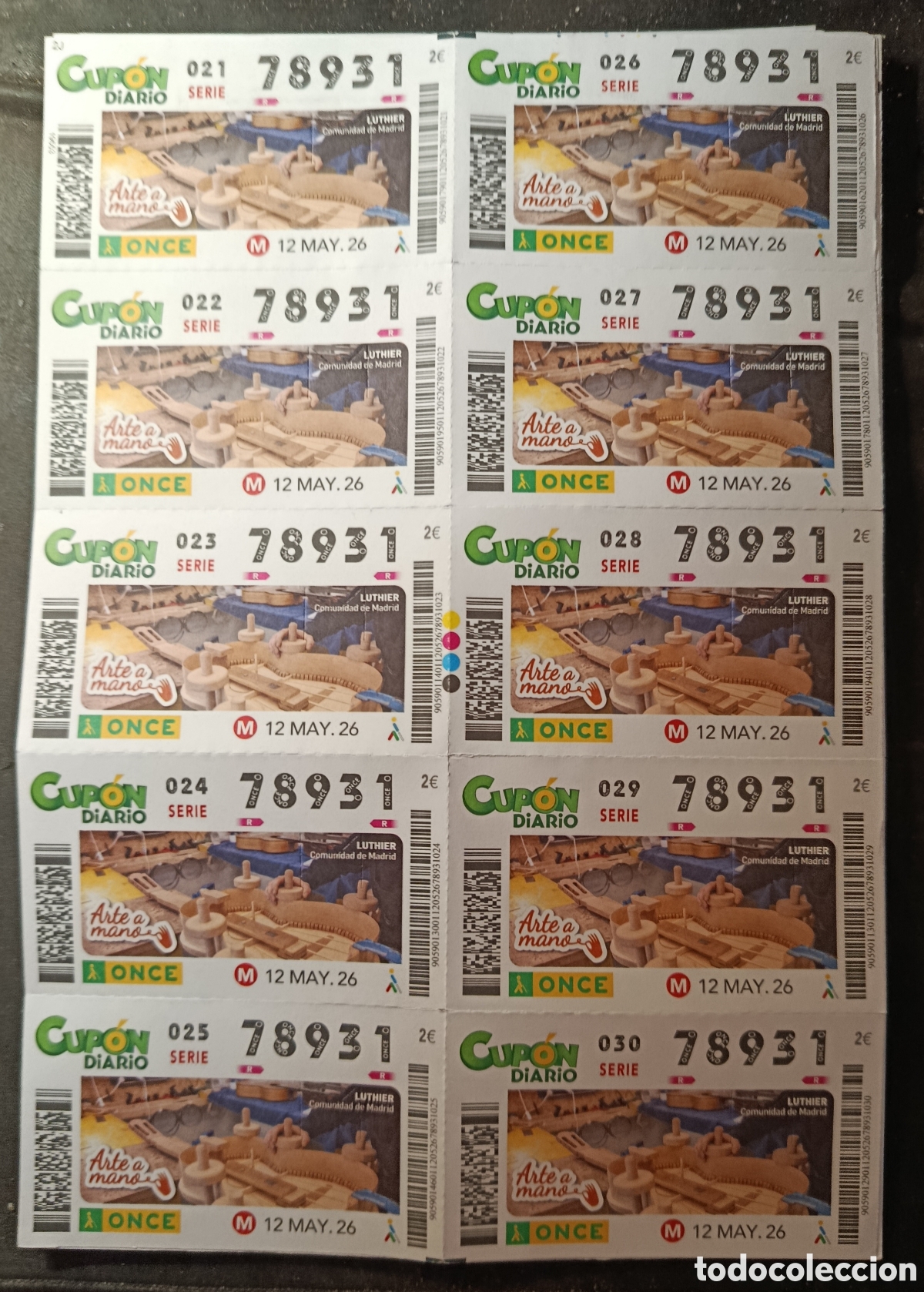 Cupones ONCE: N&deg; 78931 (12/MAYO/2026)-MADRID/HOJA COMPLETA