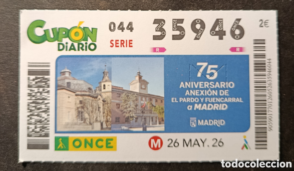 Cupones ONCE: N&deg; 35946 (26/MAYO/2026)-MADRID