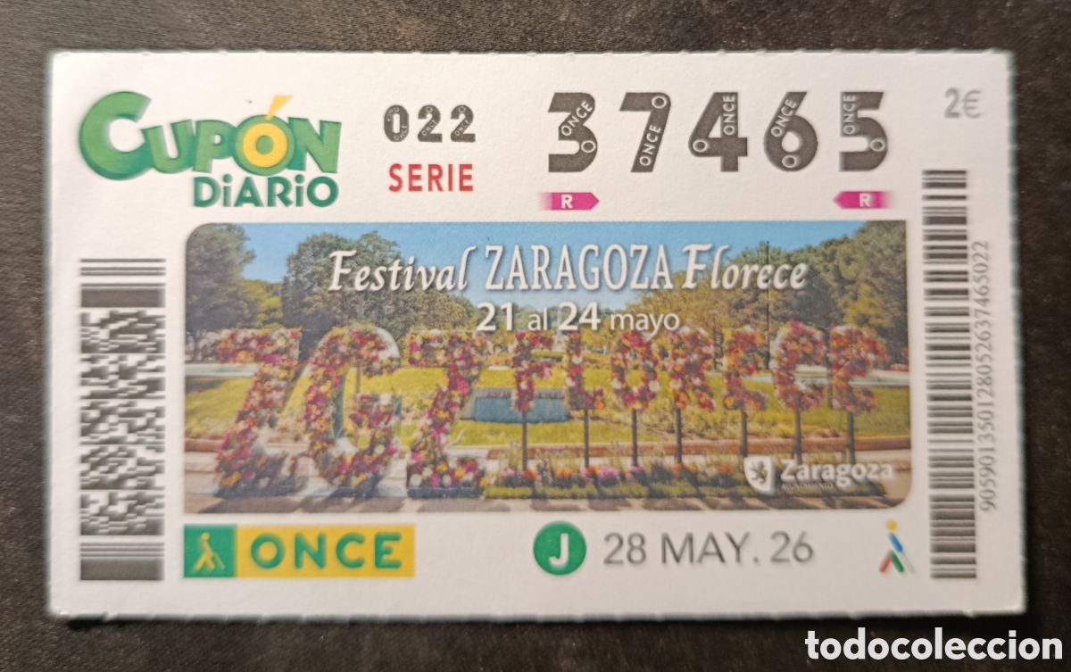 Cupones ONCE: N&deg; 37465 (28/MAYO/2026)-ZARAGOZA