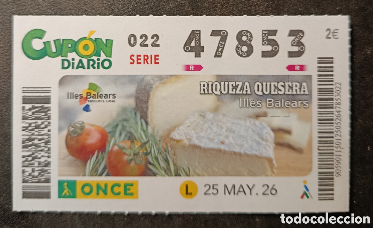 Cupones ONCE: N&deg; 47853 (25/MAYO/2026)-BALEARES