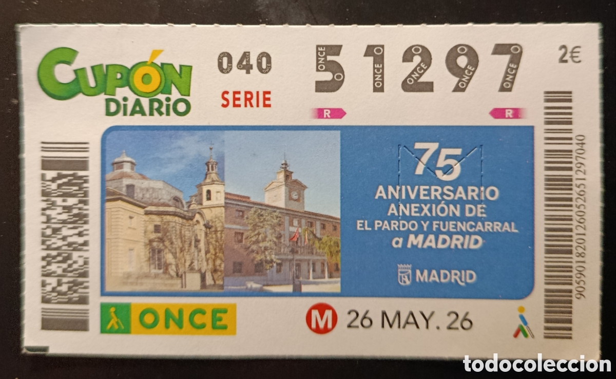 Cupones ONCE: N&deg; 51297 (26/MAYO/2026)-MADRID
