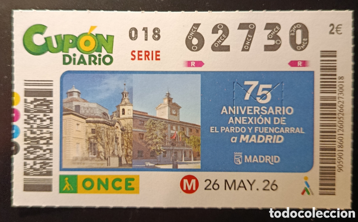 Cupones ONCE: N&deg; 62730 (26/MAYO/2026)-MADRID