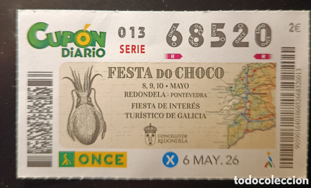 Cupones ONCE: N&deg; 68520 (6/MAYO/2026)-PONTEVEDRA