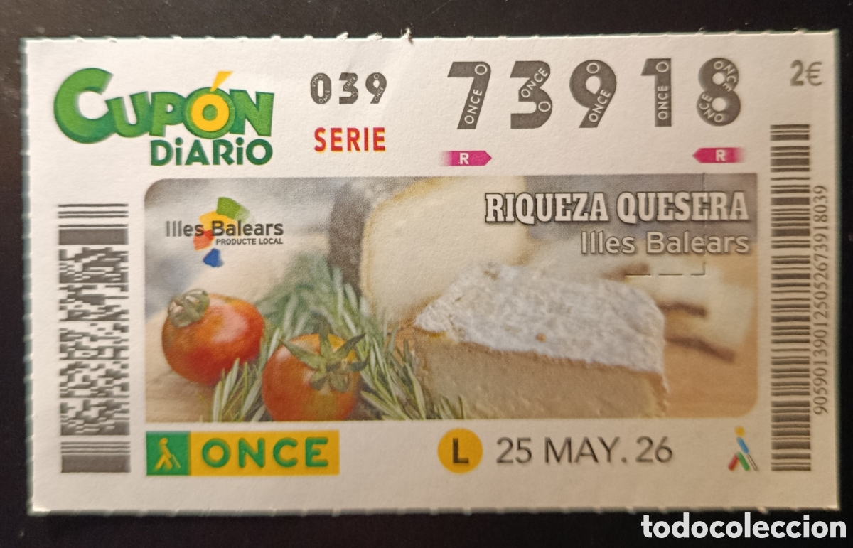 Cupones ONCE: N&deg; 73918 (25/MAYO/2026)-BALEARES