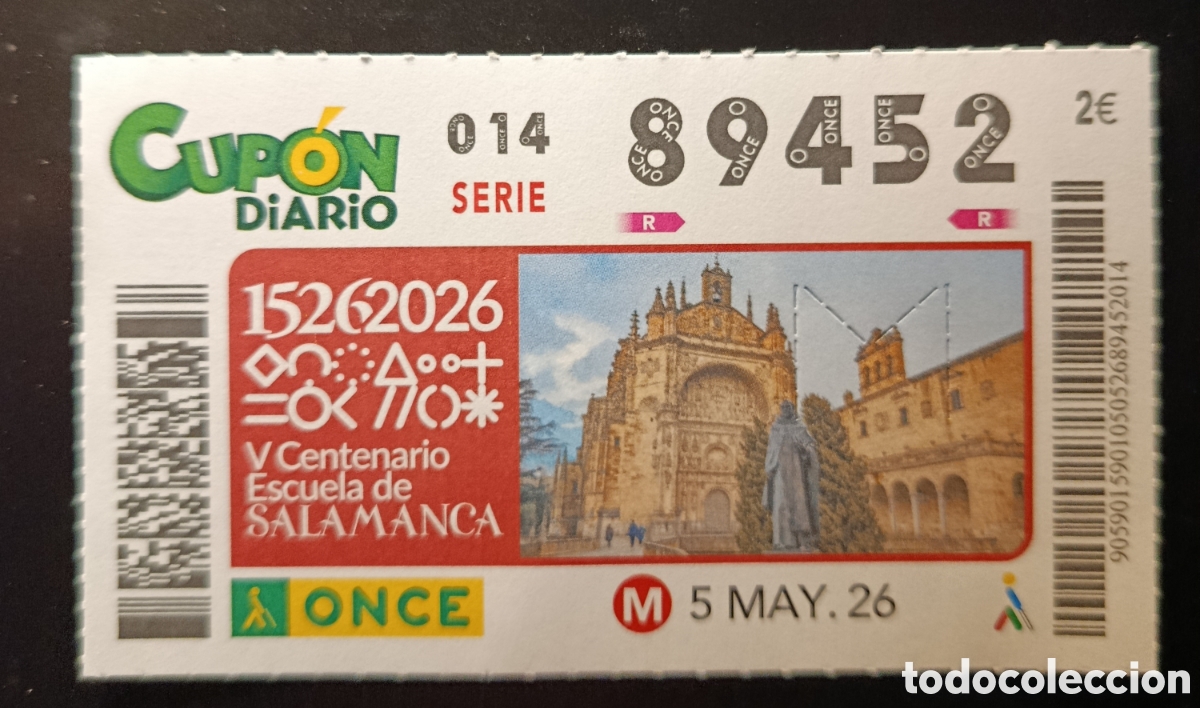Cupones ONCE: N&deg; 89452 (5/MAYO/2026)-SALAMANCA