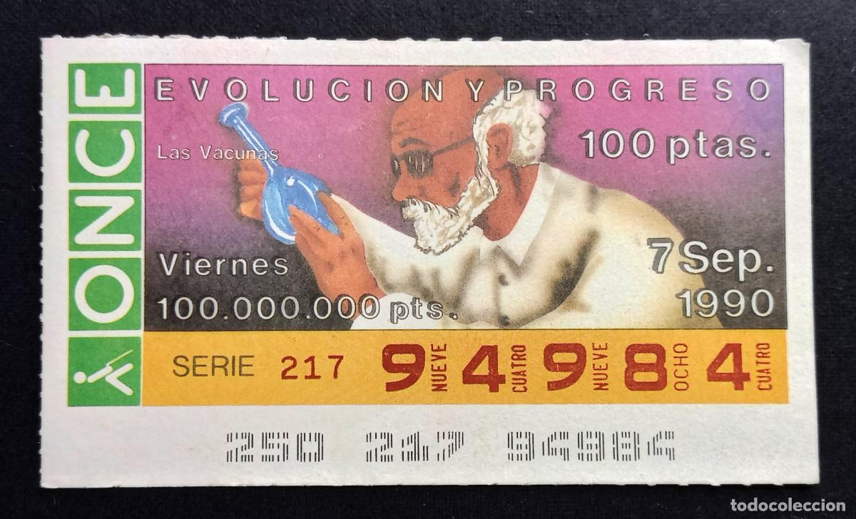Cupones ONCE: CUP&Oacute;N ONCE - 7-SEPTIEMBRE-1990 - EVOLUCI&Oacute;N Y PROGRESO, LAS VACUNAS