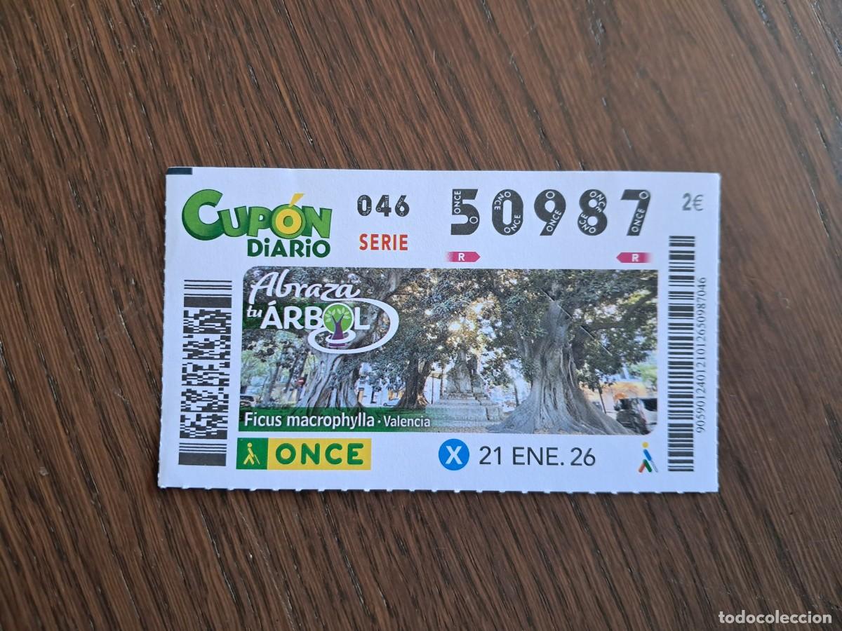 Cupones ONCE: cup&oacute;n once 21-01-26, abraza tu &aacute;rbol, ficus machrophylla, Valencia.
