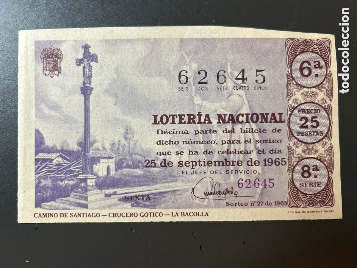 Cupones ONCE: Loteria A&ntilde;o 1965 Sorteo 27 Serie 8