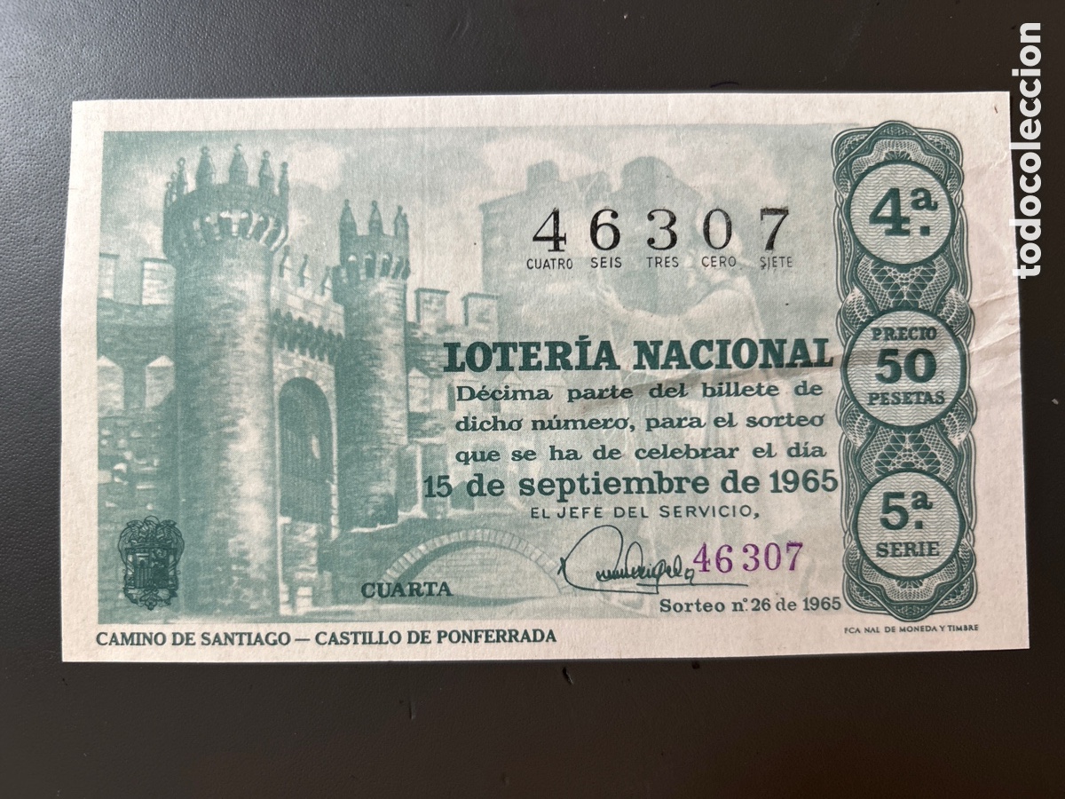 Cupones ONCE: Loteria A&ntilde;o 1965 Sorteo 26 Serie 5