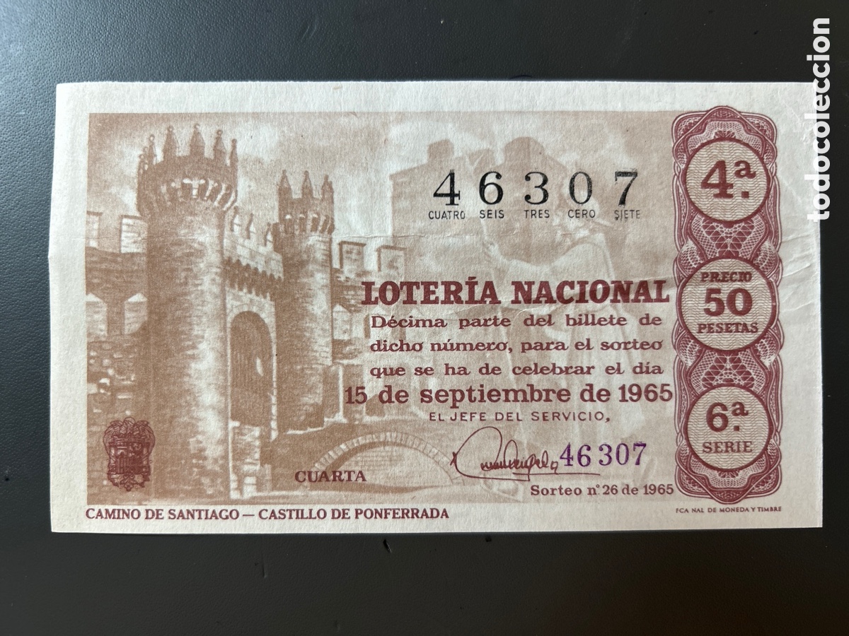 Cupones ONCE: Loteria A&ntilde;o 1965 Sorteo 26 Serie 6