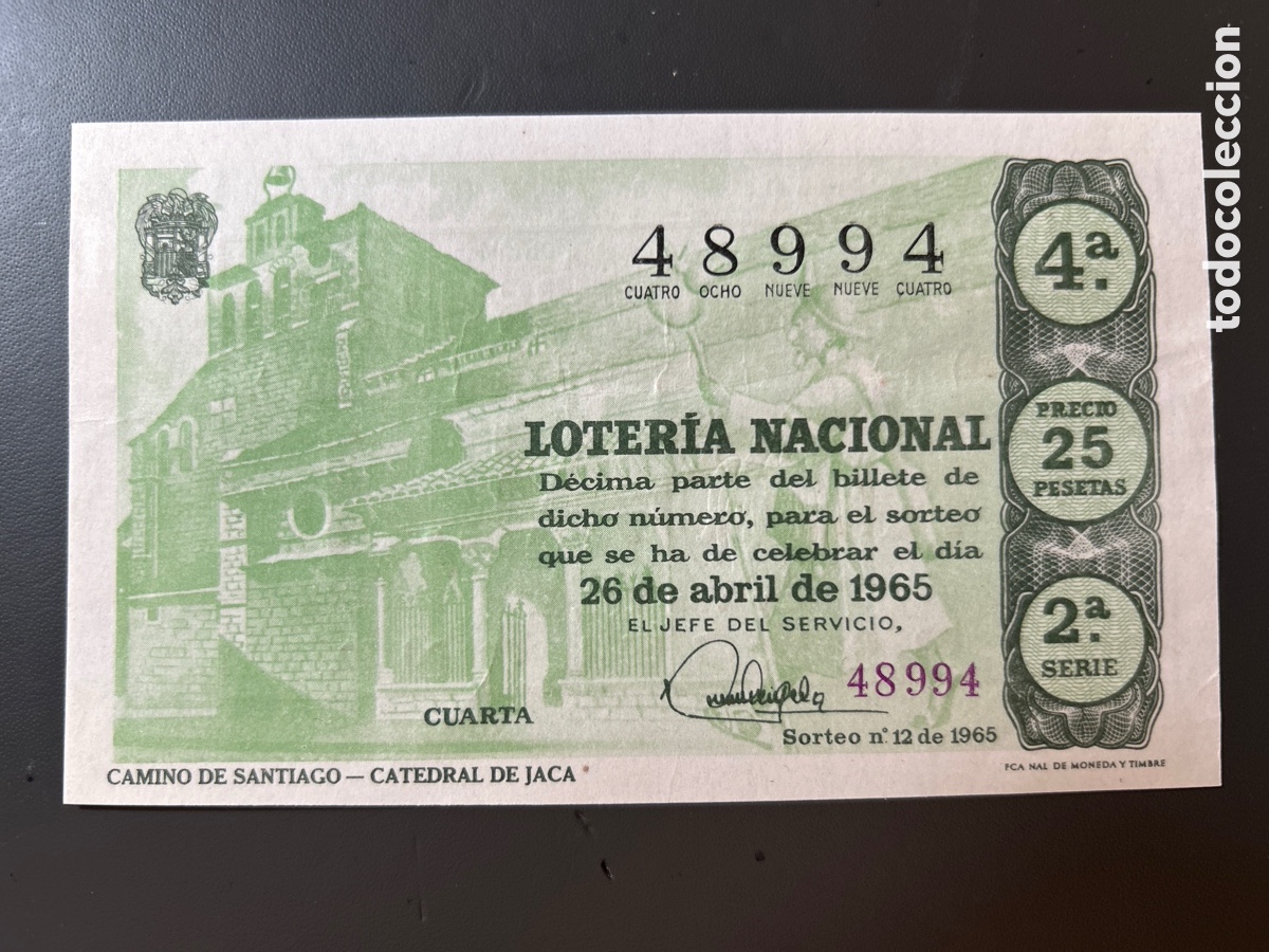 Cupones ONCE: Loteria A&ntilde;o 1965 Sorteo 12 Serie 2