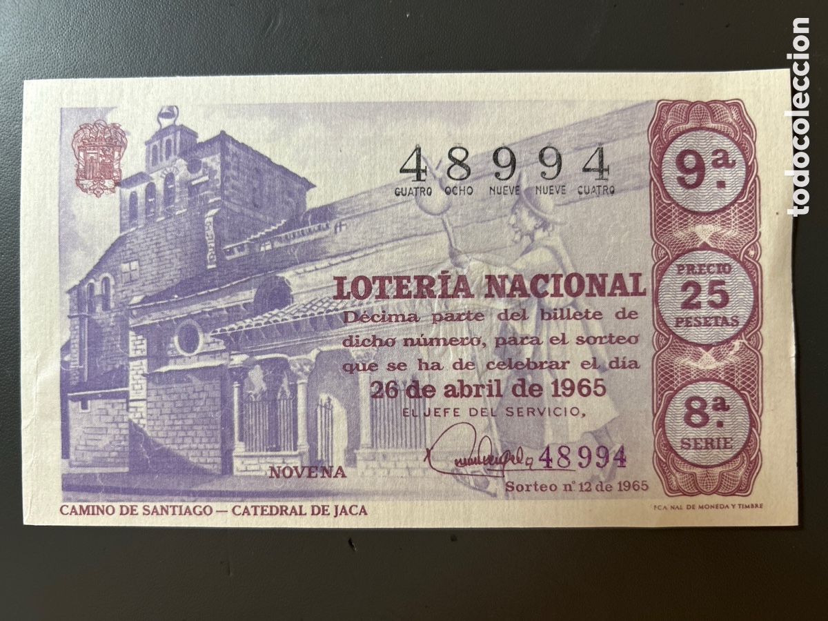 Cupones ONCE: Loteria A&ntilde;o 1965 Sorteo 12 Serie 8