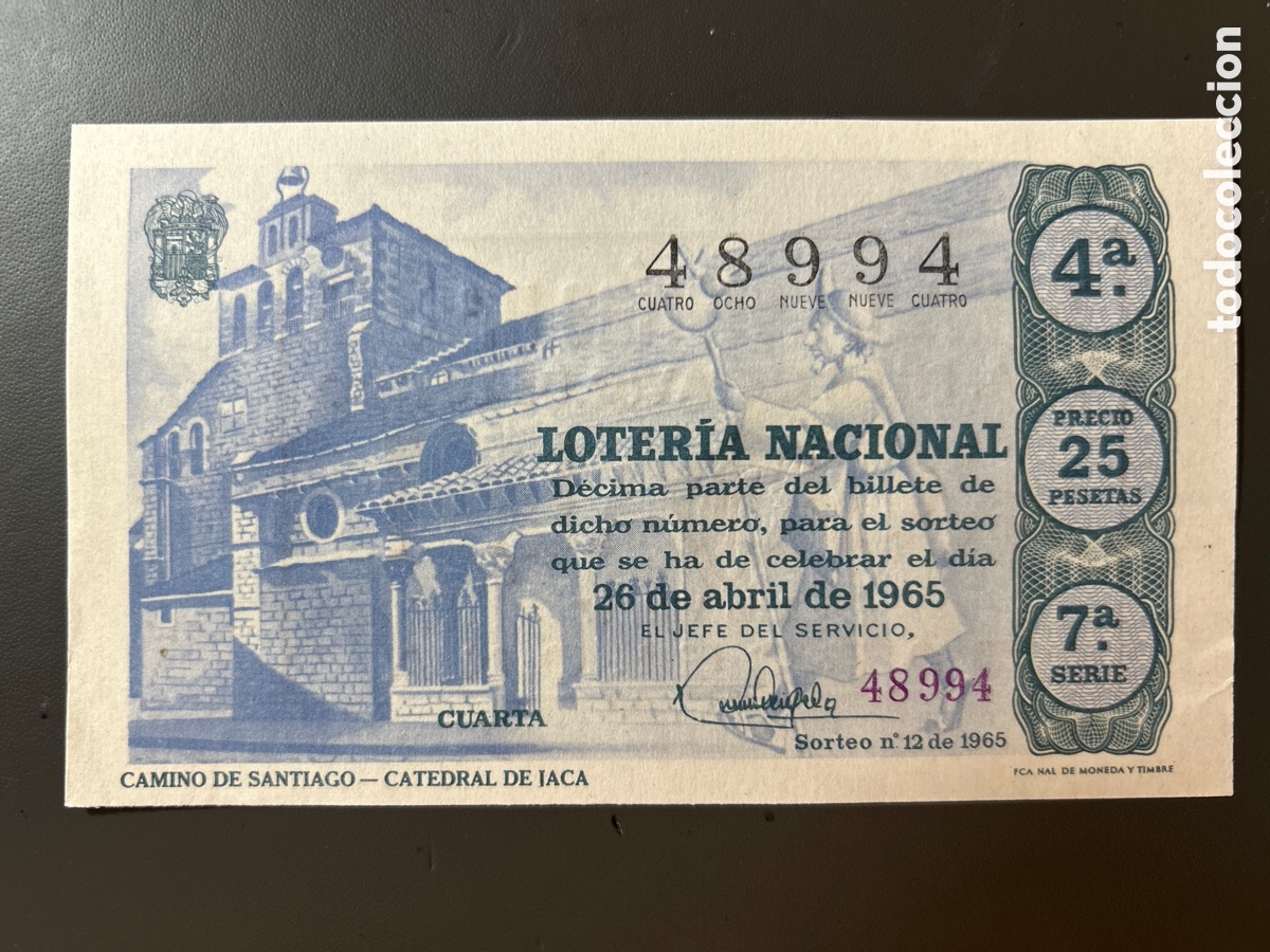 Cupones ONCE: Loteria A&ntilde;o 1965 Sorteo 12 Serie 7