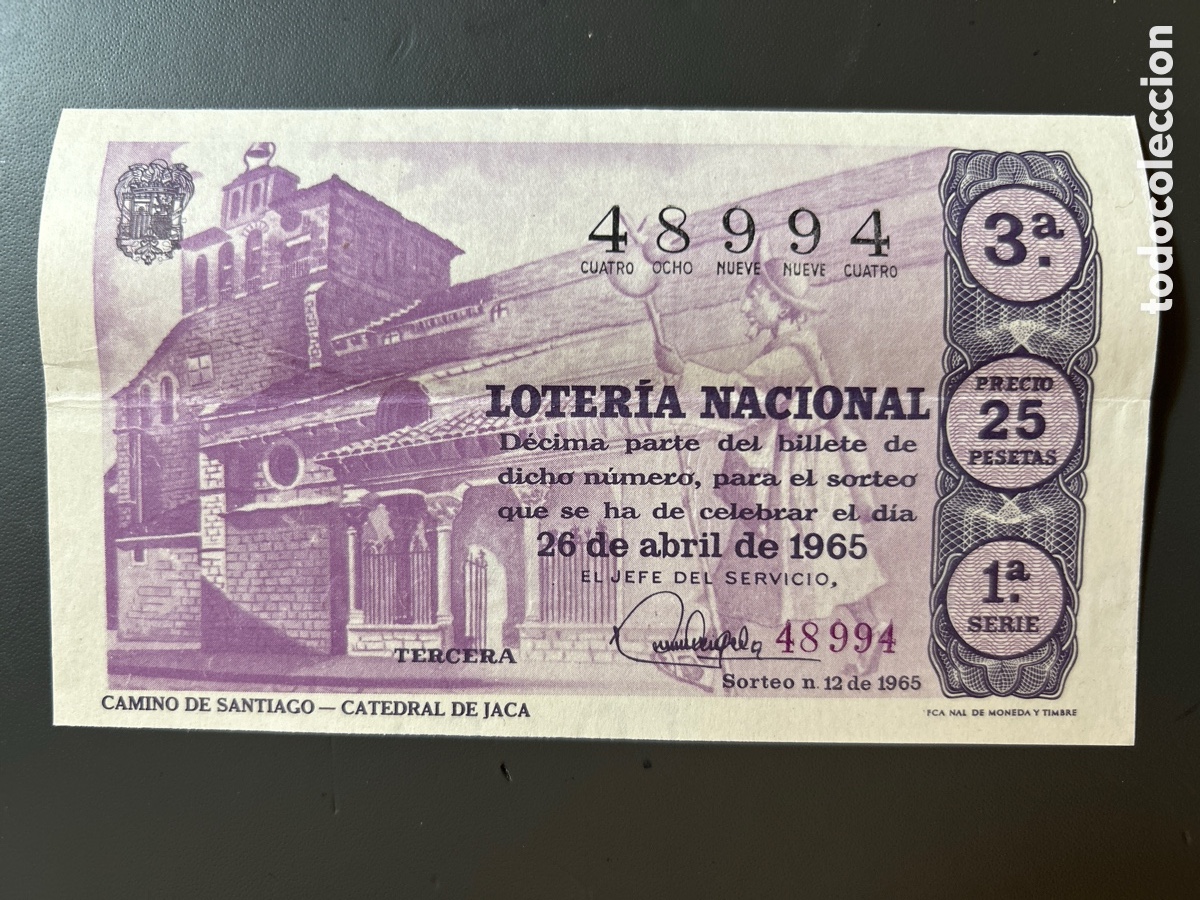 Cupones ONCE: Loteria A&ntilde;o 1965 Sorteo 12 Serie 1