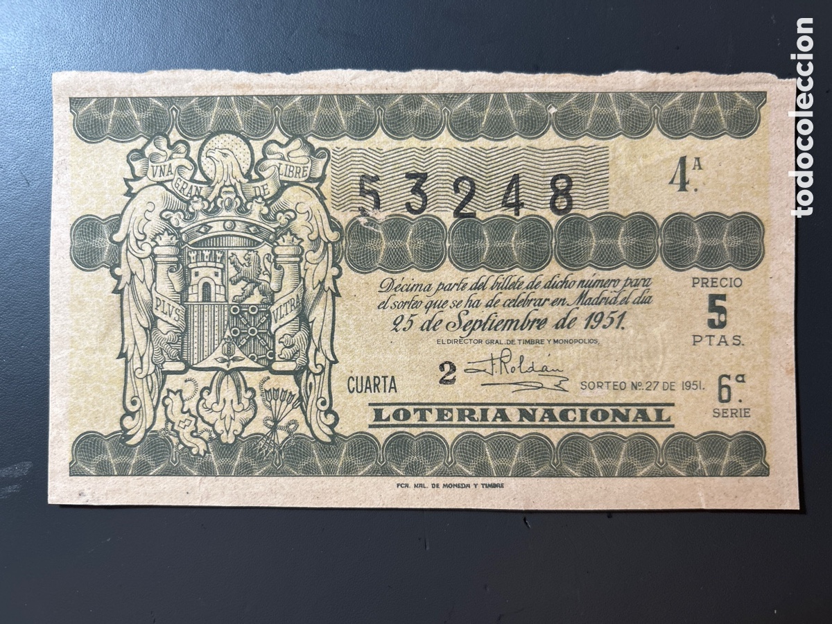 Cupones ONCE: Loteria A&ntilde;o 1951 Sorteo 27 Serie 6