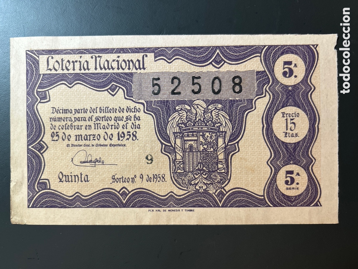 Cupones ONCE: Loteria A&ntilde;o 1958 Sorteo 9 Serie 5