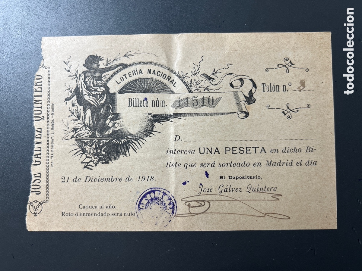 Cupones ONCE: Participaci&oacute;n de loter&iacute;a A&ntilde;o 1918
