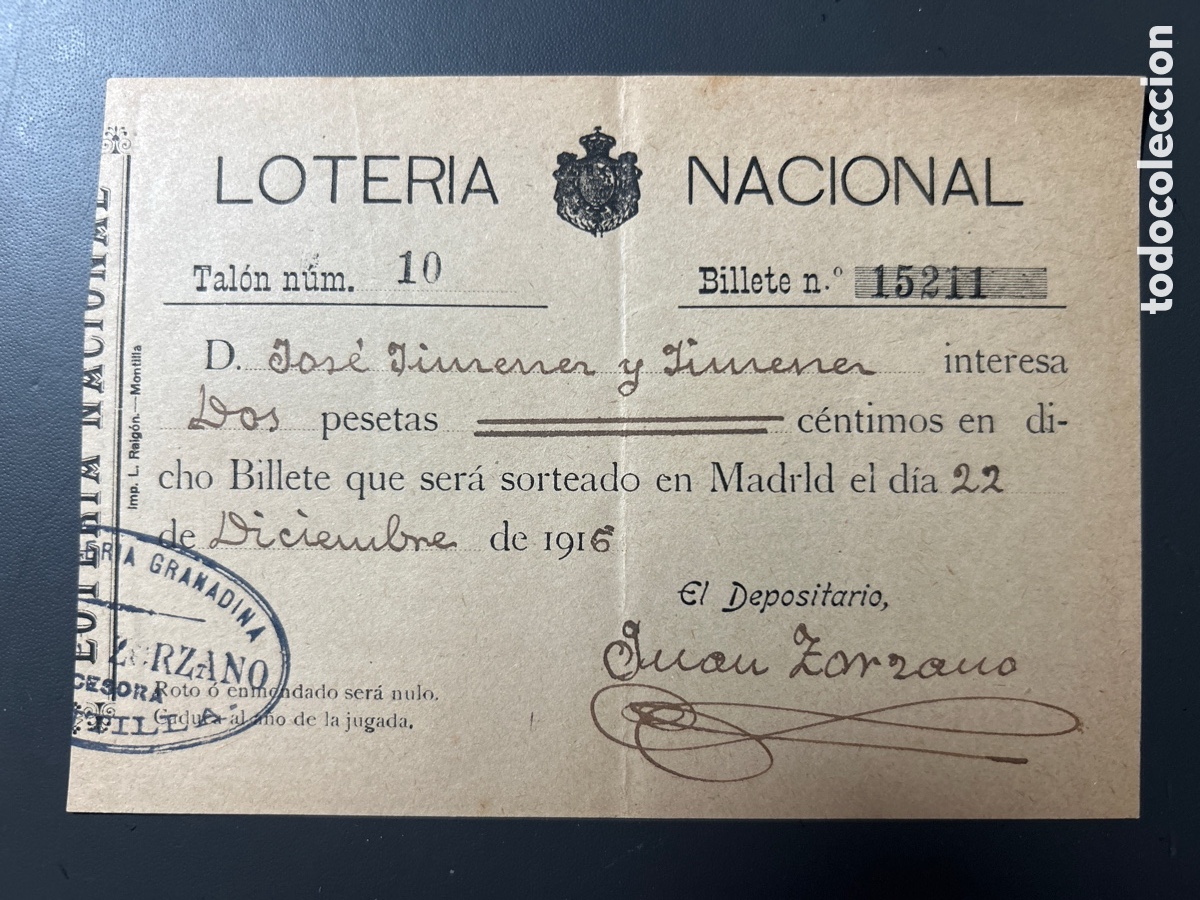 Cupones ONCE: Participaci&oacute;n de loter&iacute;a A&ntilde;o 1916