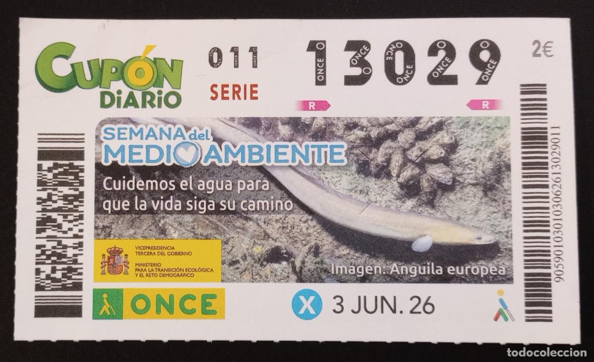 Cupones ONCE: CUP&Oacute;N ONCE - 3-JUNIO-2026 - SEMANA DEL MEDIO AMBIENTE, ANGUILA EUROPEA