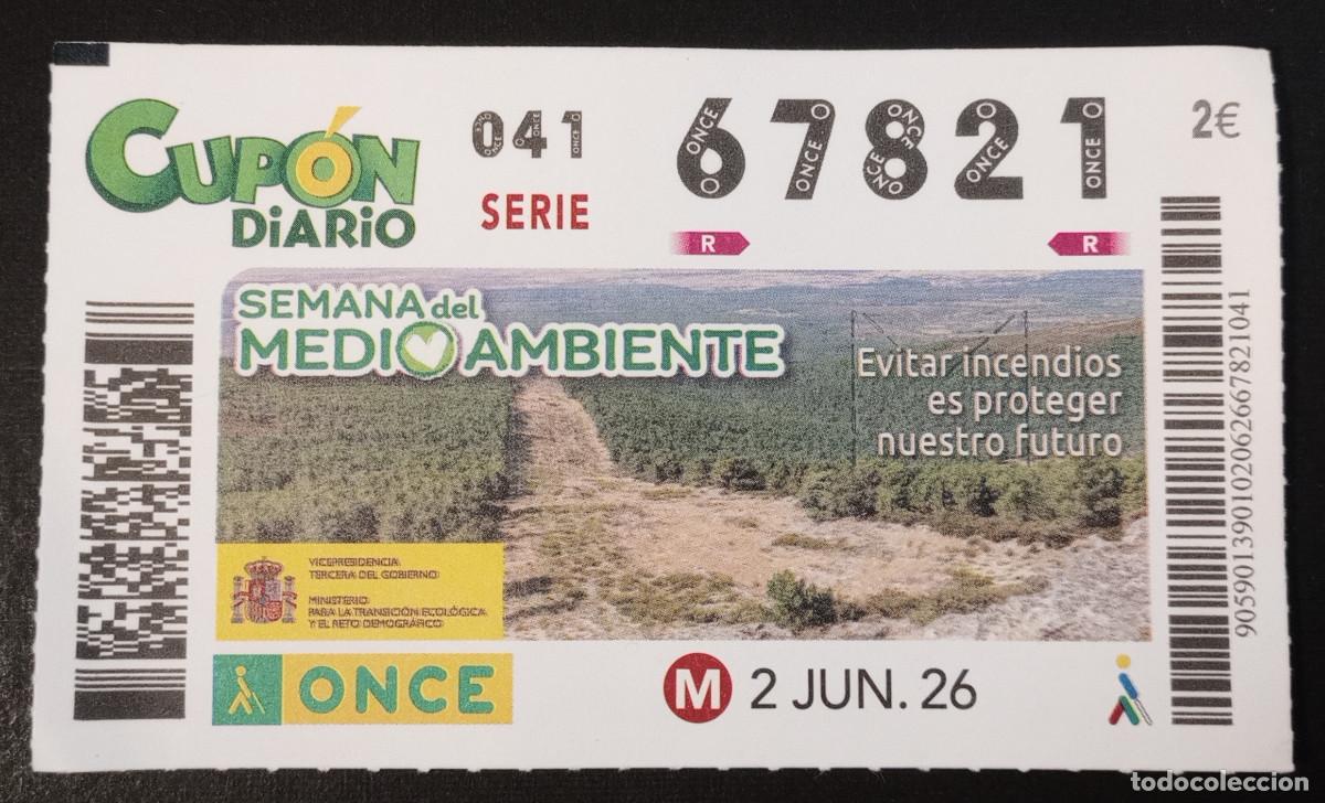 Cupones ONCE: CUP&Oacute;N ONCE - 2-JUNIO-2026 - SEMANA DEL MEDIO AMBIENTE, EVITAR INCENDIOS...