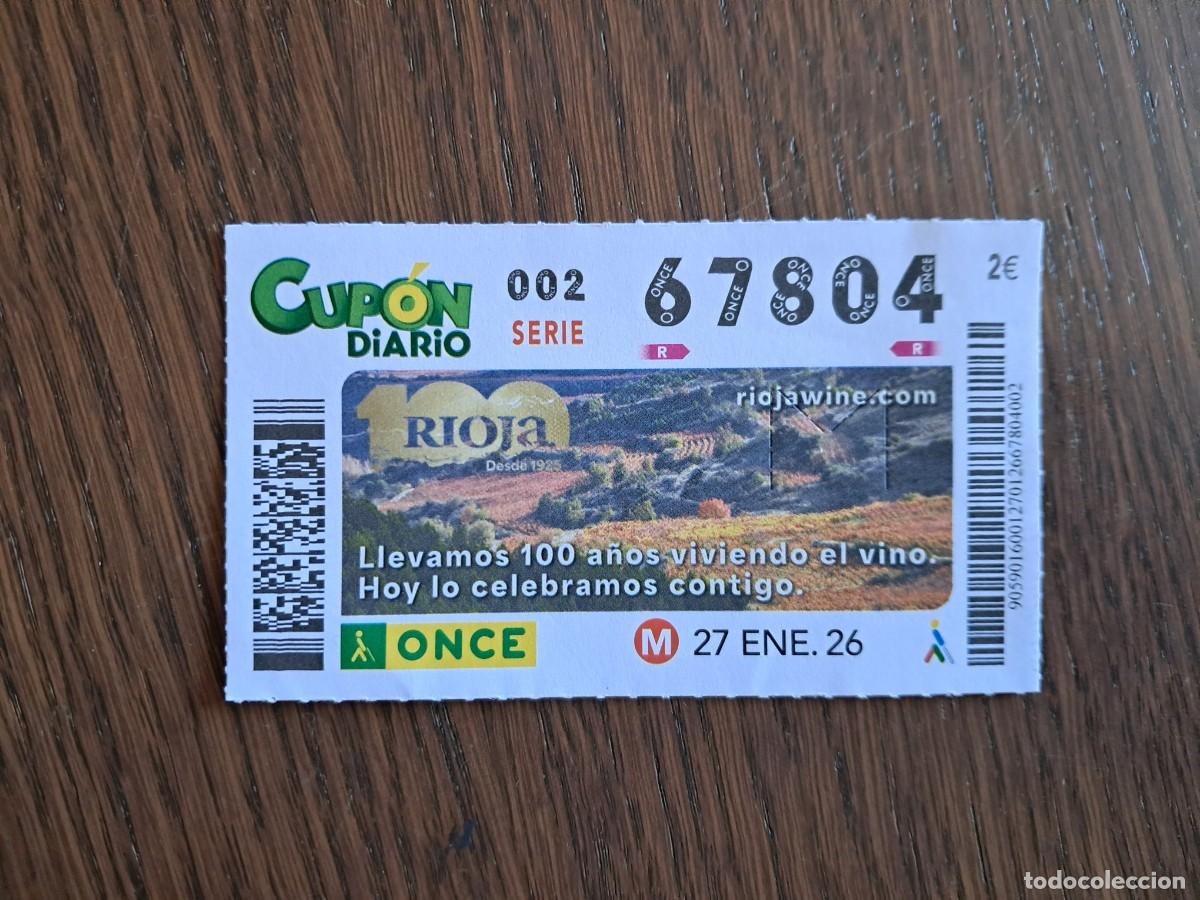 Cupones ONCE: cup&oacute;n once 27-01-26, cien a&ntilde;os vino La Rioja.