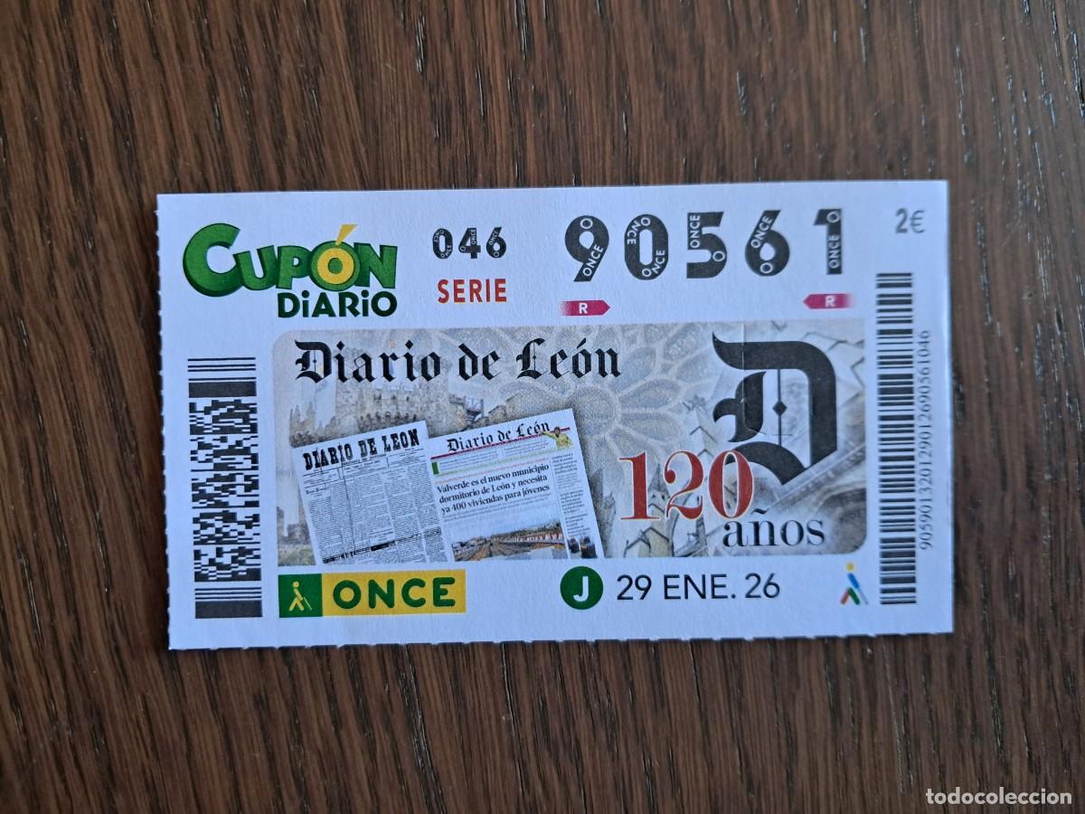 Cupones ONCE: cup&oacute;n once 29-01-26, Diario de Le&oacute;n, 120 a&ntilde;os. n&ordm; 90.561.