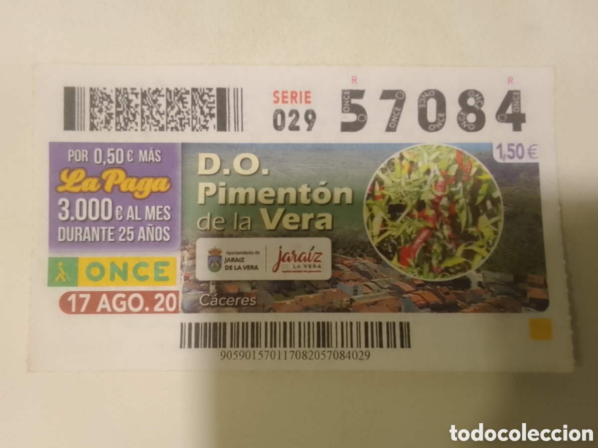 Cupones ONCE: Cup&oacute;n ONCE 17 AGO. 20 D. O. Piment&oacute;n de la Vera.