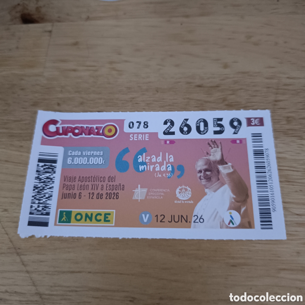 Cupones ONCE: CUP&Oacute;N CUPONAZO ONCE LE&Oacute;N XIV 12 JUNIO 2026 VIAJE APOST&Oacute;LICO