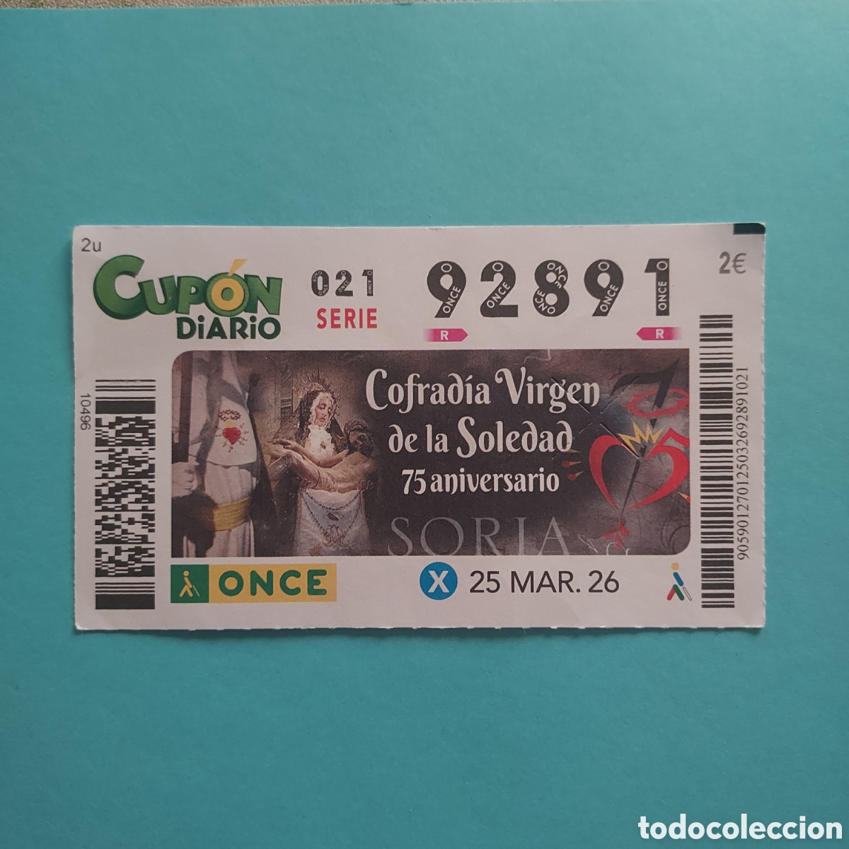 Cupones ONCE: CUP&Oacute;N ONCE SORTEO 25 MARZO A&Ntilde;O 2026, COFRAD&Iacute;A DE LA SOLEDAD 75 ANIVERSARIO (SORIA)