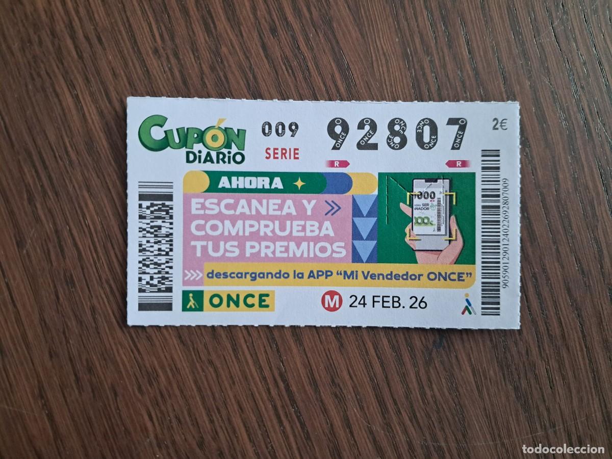 Cupones ONCE: cup&oacute;n once 24-02-26, descarga app , mi vendedor once. n&ordm; 92.087.