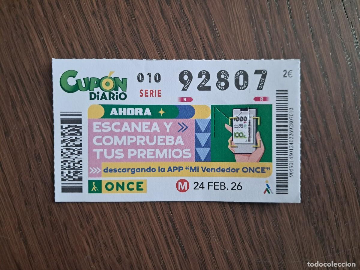 Cupones ONCE: cup&oacute;n once 24-02-26, descarga app , mi vendedor once. n&ordm; 92.087.