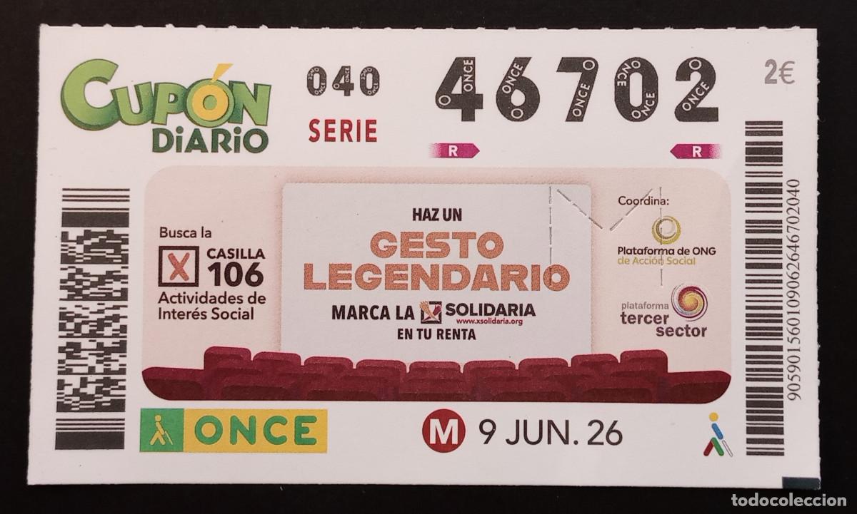 Cupones ONCE: CUP&Oacute;N ONCE - 9-JUNIO-2026 - GESTO LEGENDARIO