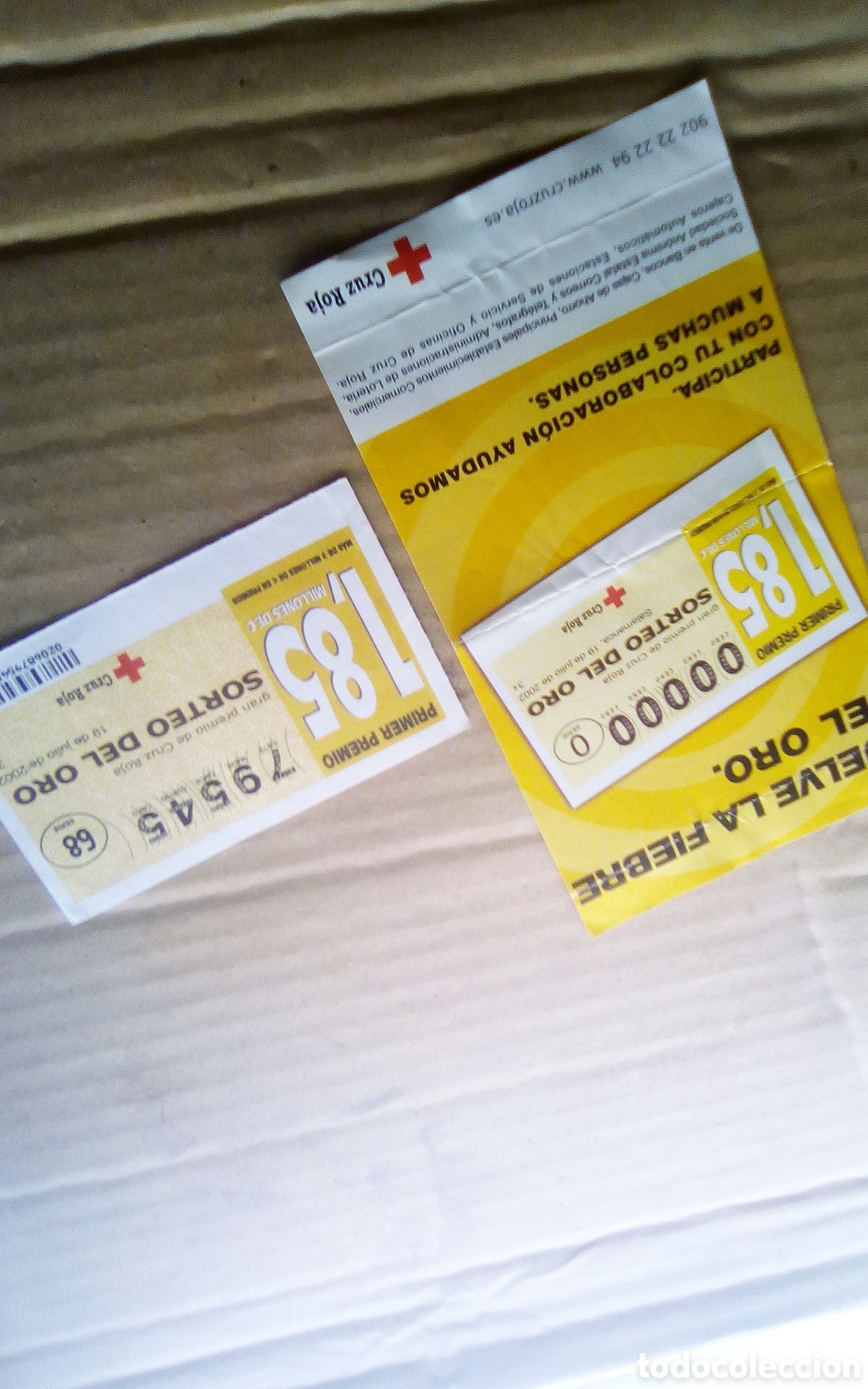 Cupones ONCE: D&eacute;cimo participaci&oacute;n Sorteo del Oro de Cruz Roja + folleto promocional. N&uacute;mero 79545. A&ntilde;o 2002.