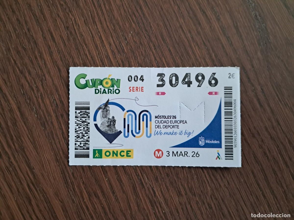 Cupones ONCE: cup&oacute;n once 03-03-26, M&oacute;stoles 26, ciudad europea del deporte. n&ordm; 30.496.