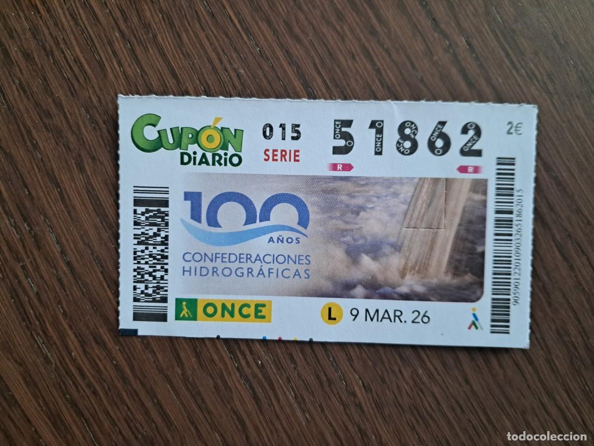 Cupones ONCE: cup&oacute;n once 09-03-26, 100 a&ntilde;os confederaciones hidrogr&aacute;ficas. n&ordm; 51.862.