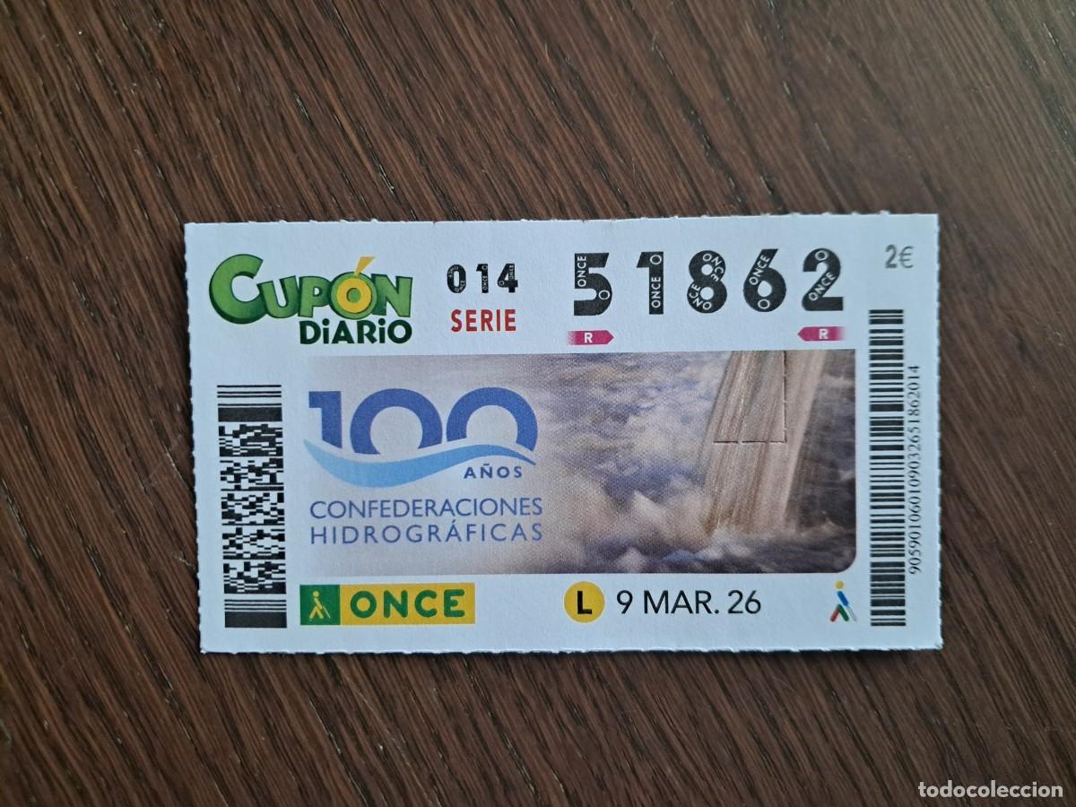 Cupones ONCE: cup&oacute;n once 09-03-26, 100 a&ntilde;os confederaciones hidrogr&aacute;ficas. n&ordm; 51.862.