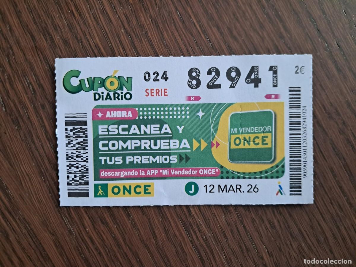 Cupones ONCE: cup&oacute;n once 12-03-26, descarga app, mi vendedor once. n&ordm; 82.941.