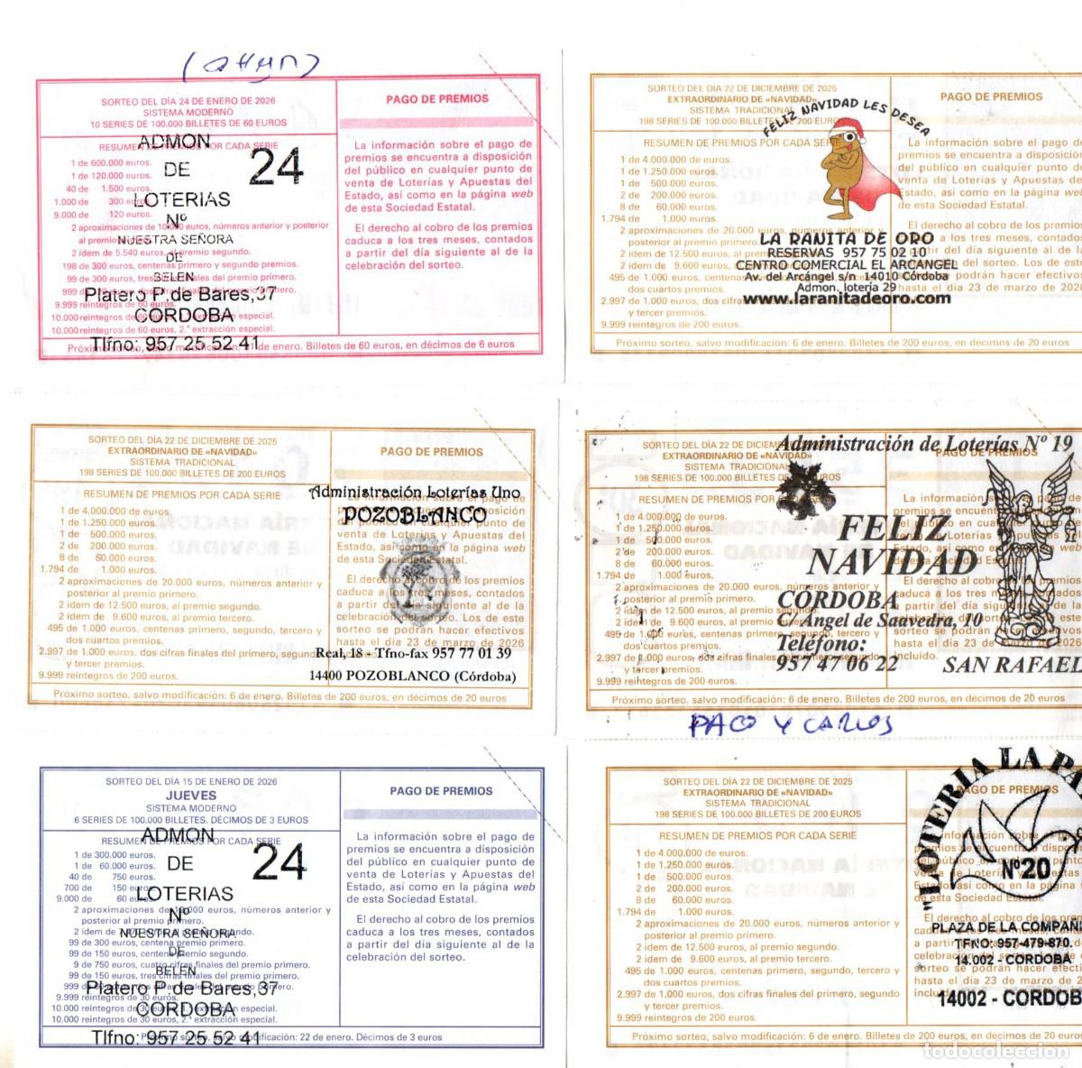 Cupones ONCE: SEIS ADMINISTRACIONES DE LOTERIA DE CORDOBA