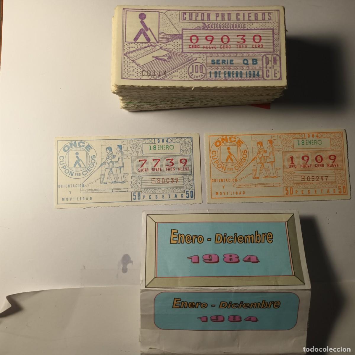 Cupones ONCE: Cupones ONCE 1984 -Muy Escaso. Cupones de diferentes colores del mismo dia