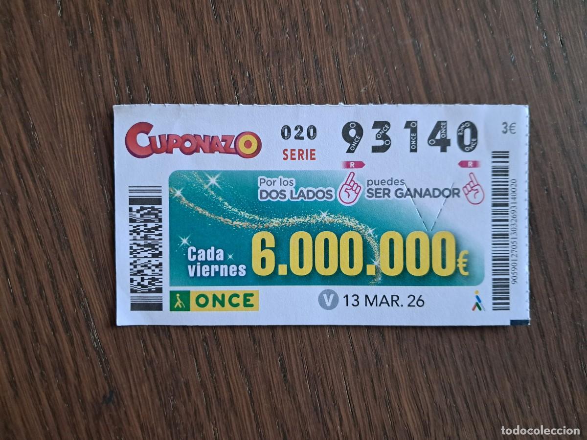 Bilhetes ONCE: cup&oacute;n once 13-03-26, cuponazo del viernes. n&ordm; 93.140.