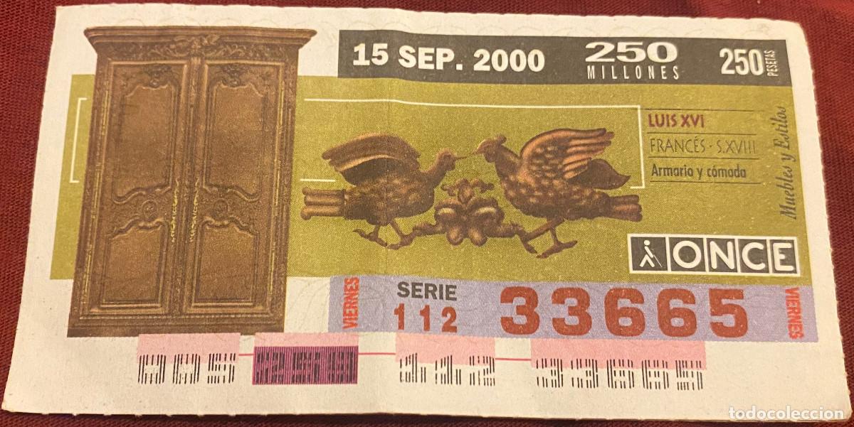 Cupones ONCE: Cup&oacute;n de la Once. 15 de Septiembre del 2000. N&ordm; 33665. Muebles estilo Luis XVI. Buen estado.