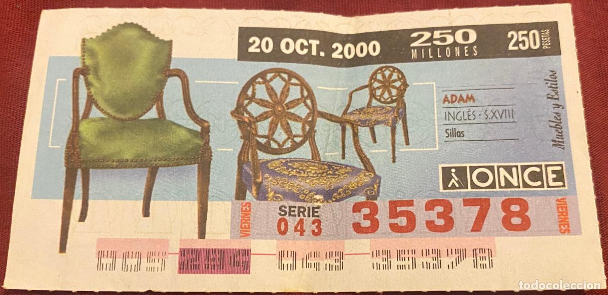 Cupones ONCE: Cup&oacute;n de la Once. 20 de Octubre del 2000. N&ordm; 35378. Muebles antiguos estilo Adam. Buen estado.