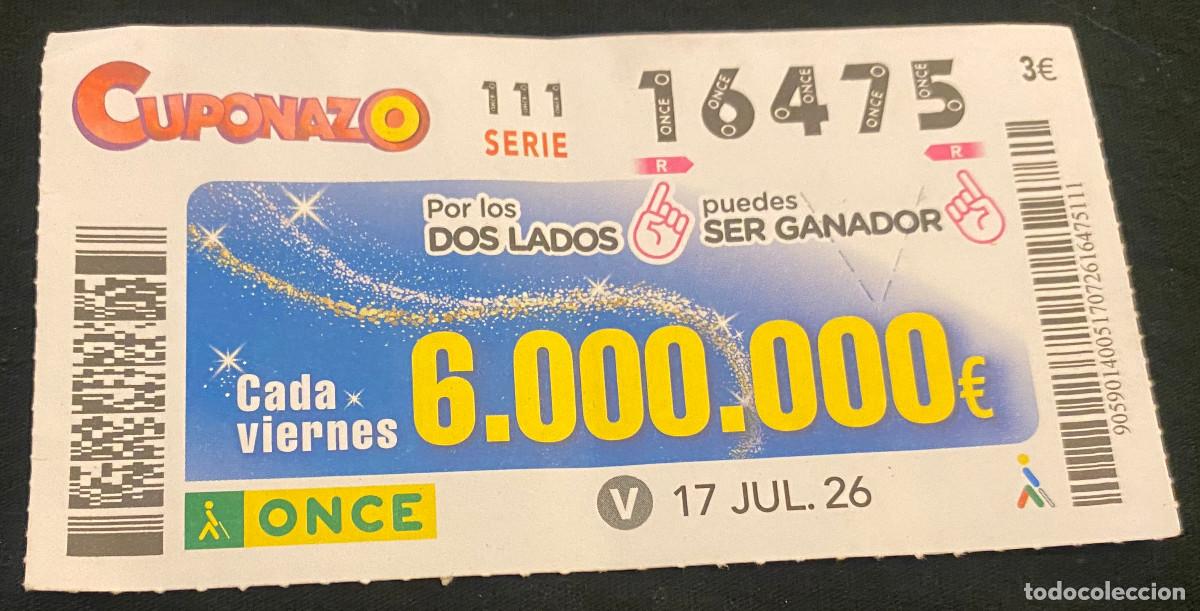 Cupones ONCE: Cup&oacute;n de la Once. 17 de Julio de 2026. N&ordm; 16475. Cuponazo Viernes. Buen estado.