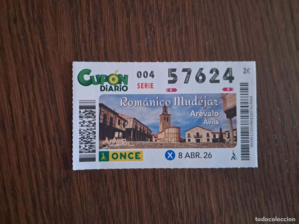 Cupones ONCE: cup&oacute;n once 08-04-26, Rom&aacute;nico Mud&eacute;jar, Ar&eacute;valo, &Aacute;vila. n&ordm; 57.624.