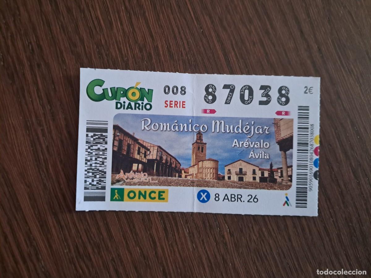 Cupones ONCE: cup&oacute;n once 08-04-26, Rom&aacute;nico Mud&eacute;jar, Ar&eacute;valo, &Aacute;vila. n&ordm; 87.038.