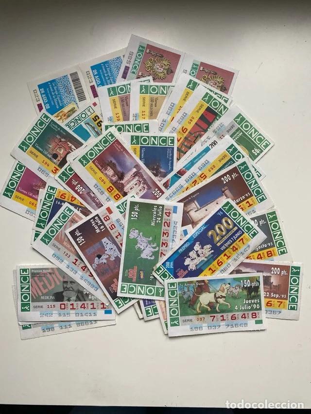 Cupones ONCE: Lote 40 cupones antiguos ONCE 1995-2002 | Tem&aacute;ticas variadas | Coleccionismo