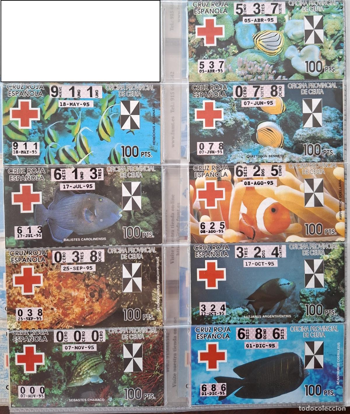 Cupones ONCE: 9 CUPONES 1995 LOTER&Iacute;A CRUZ ROJA DE CEUTA.